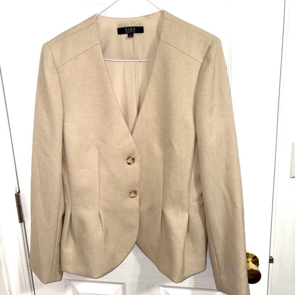 Alex Marie Beige V-Neck Two-Button Blazer